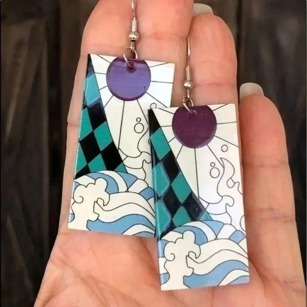 Retro Pop Asian Anime Style Rectangle Resin Earrings 5 NWT